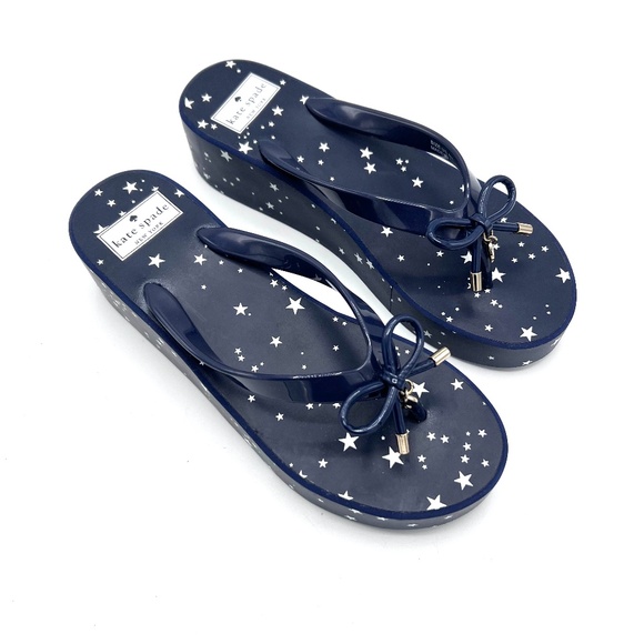 NEW Kate Spade New York Stars Navy LK210 Platform Wedge Sandals Size 8 - Picture 5 of 12